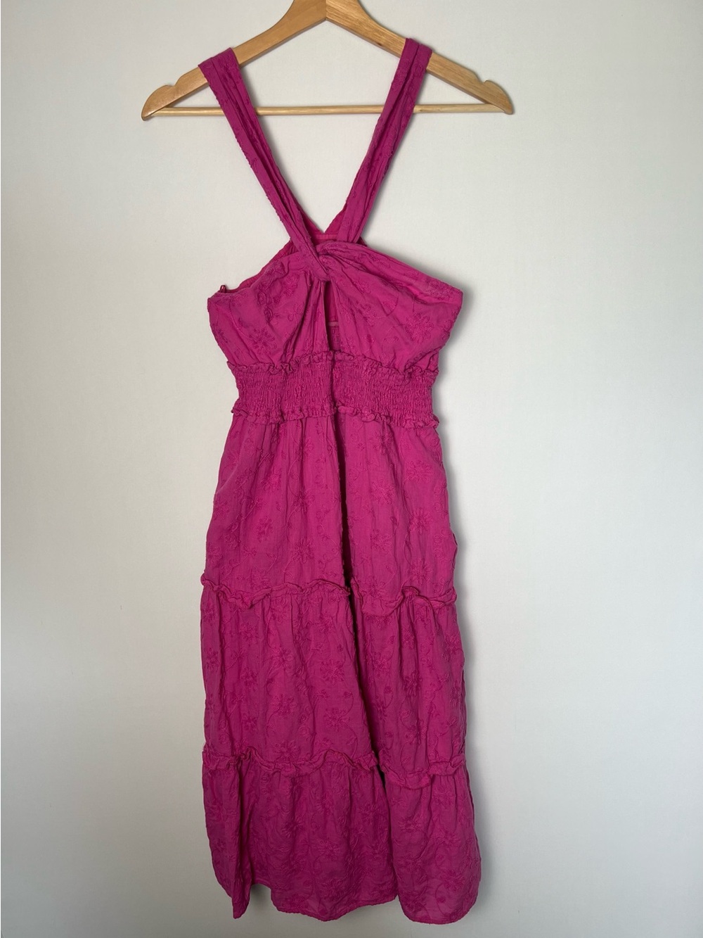 Vici Pink Floral Halter Midi Dress Smocked Elastic Waist Lined Small